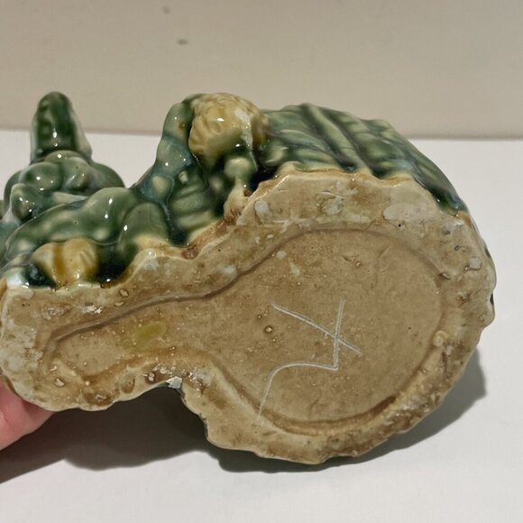 VTG Majolica Style Elephant Planter Bamboo Succulent Trunk Up Good Luck Green - Picture 7 of 11